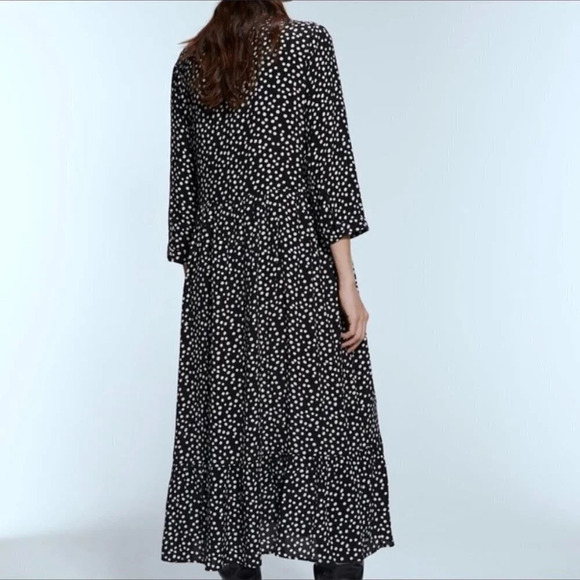 Zara Black Polka Dot Tiered Midi Dress Bloggers Fav  Sz S - Picture 10 of 10